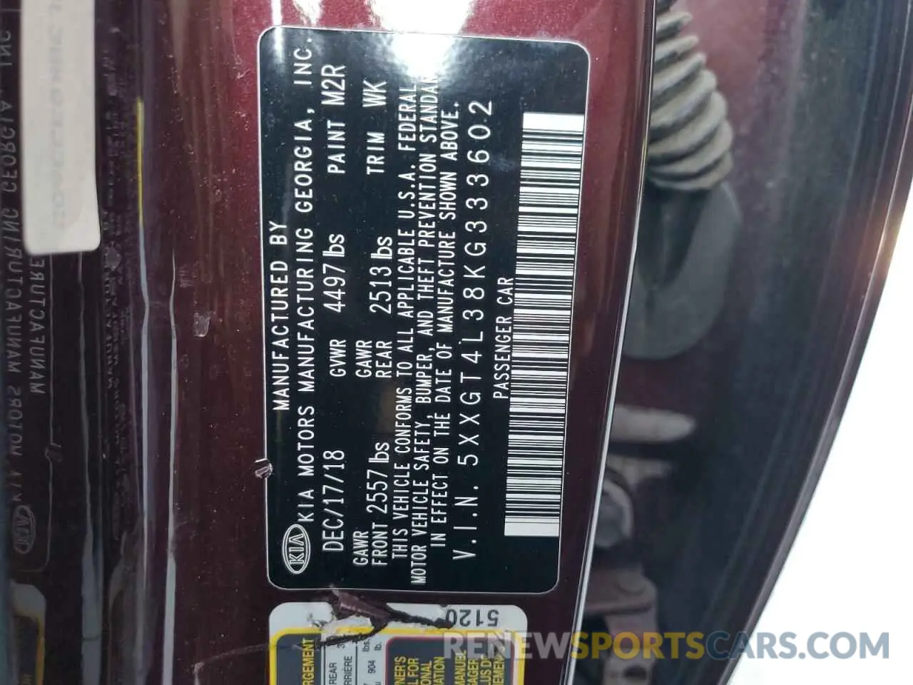 14 Photograph of a damaged car 5XXGT4L38KG333602 KIA OPTIMA 2019