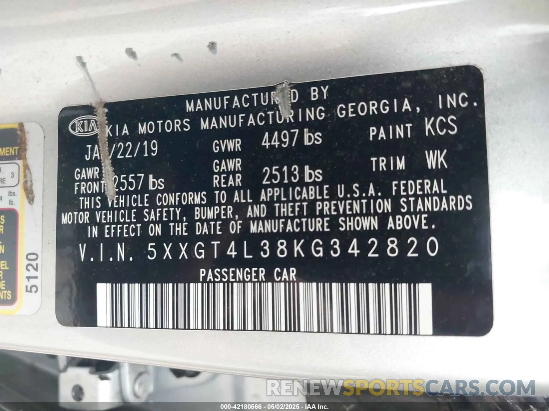 9 Photograph of a damaged car 5XXGT4L38KG342820 KIA OPTIMA 2019