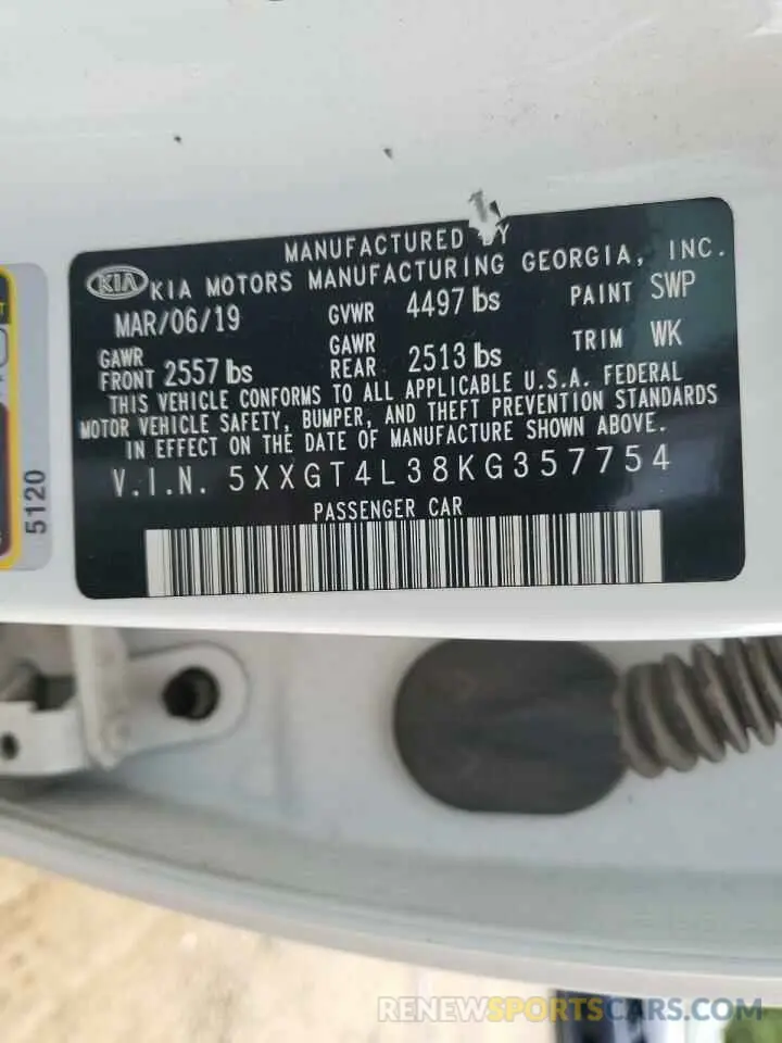 12 Фотография поврежденного автомобиля 5XXGT4L38KG357754 KIA OPTIMA 2019