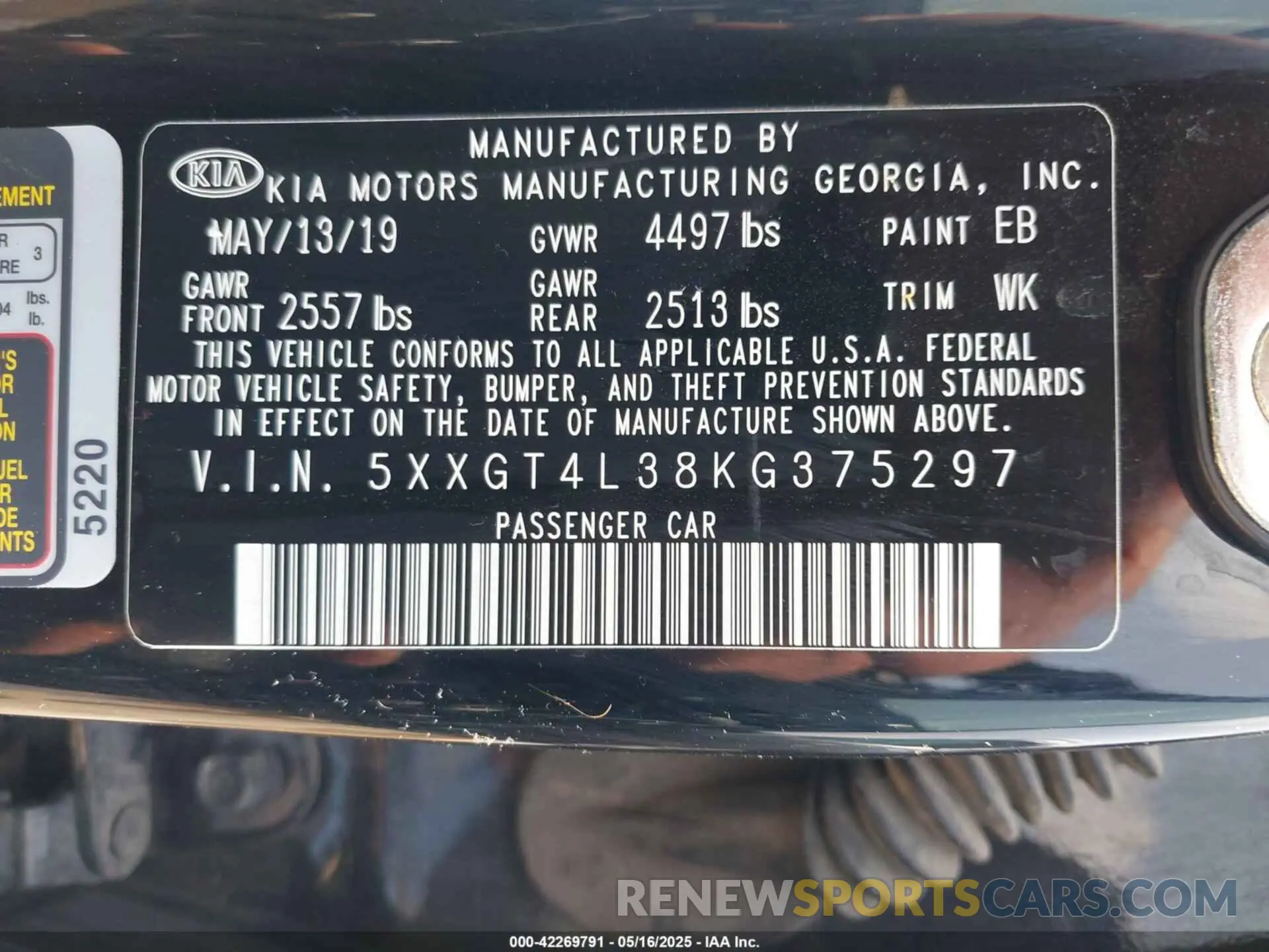 9 Photograph of a damaged car 5XXGT4L38KG375297 KIA OPTIMA 2019