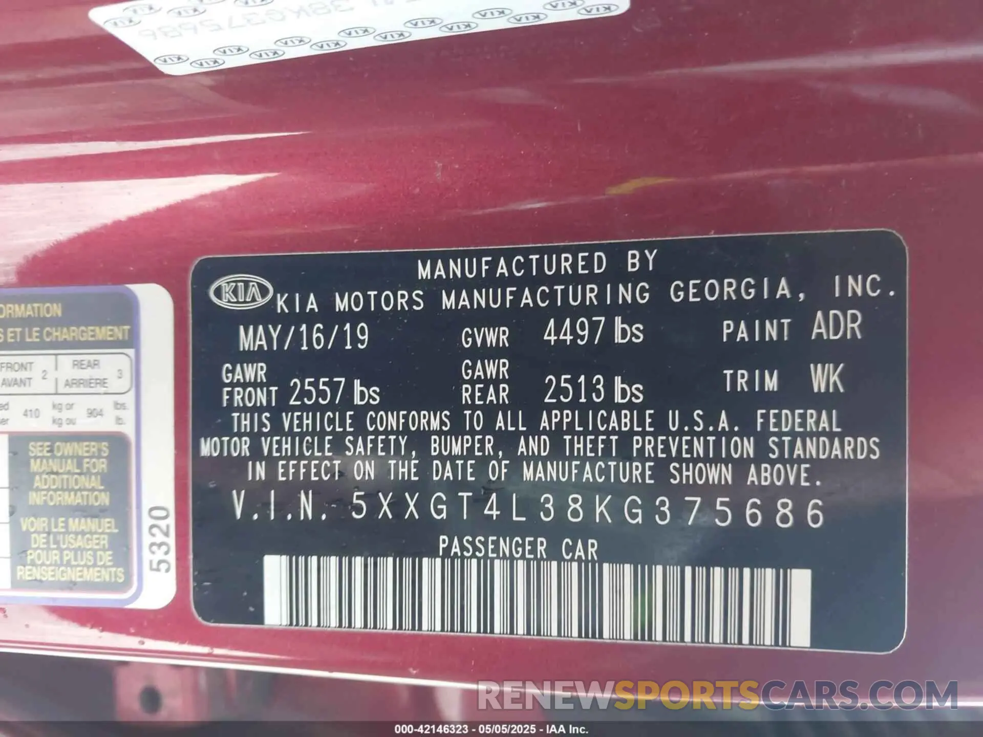 9 Фотография поврежденного автомобиля 5XXGT4L38KG375686 KIA OPTIMA 2019