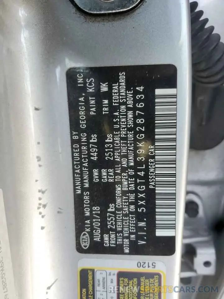 13 Photograph of a damaged car 5XXGT4L39KG287634 KIA OPTIMA 2019