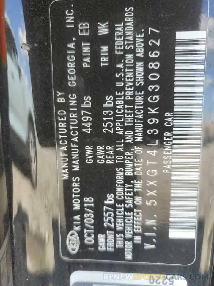 14 Photograph of a damaged car 5XXGT4L39KG308627 KIA OPTIMA 2019
