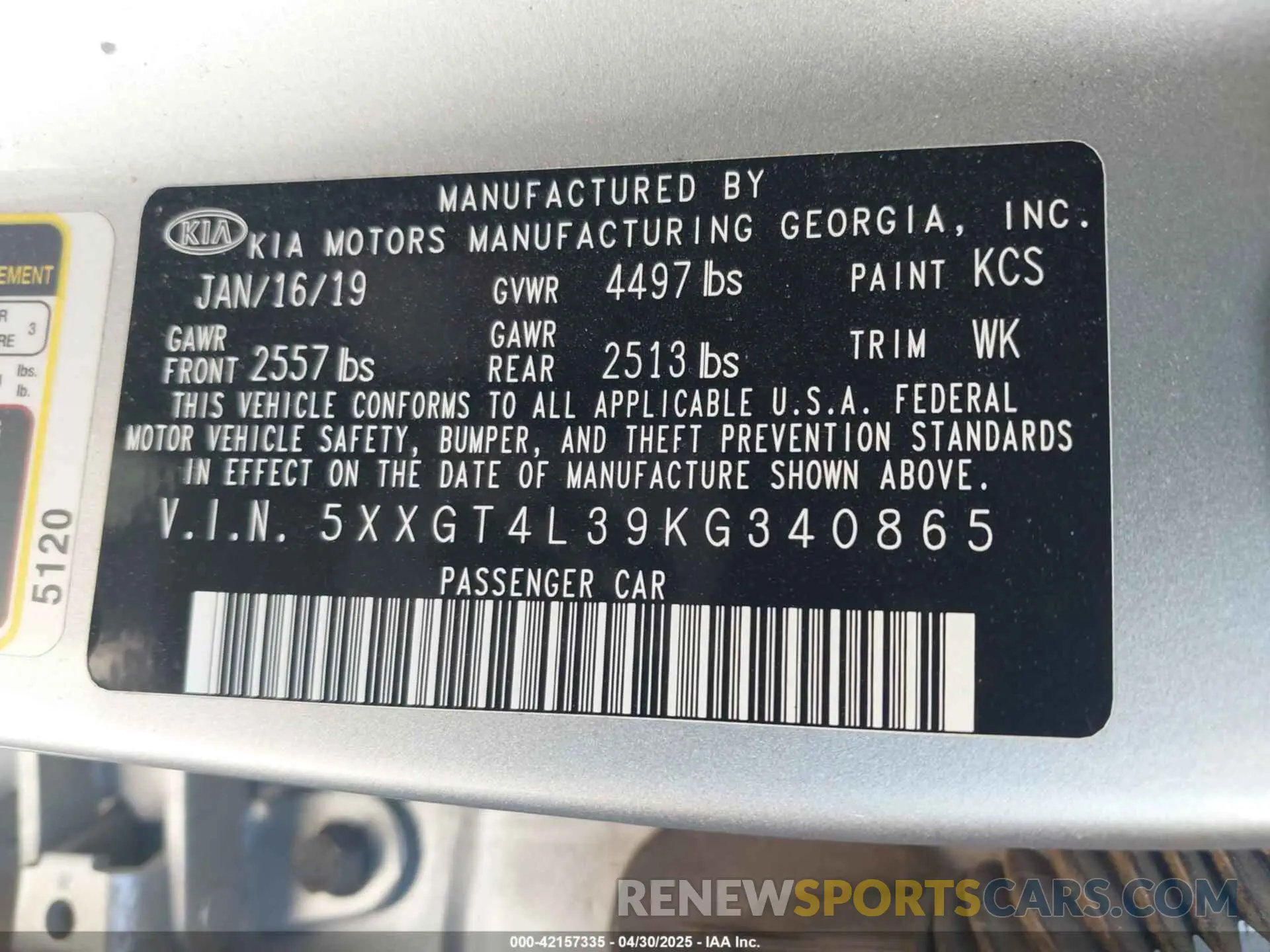 9 Photograph of a damaged car 5XXGT4L39KG340865 KIA OPTIMA 2019