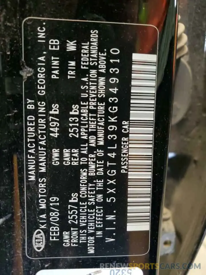 12 Photograph of a damaged car 5XXGT4L39KG349310 KIA OPTIMA 2019