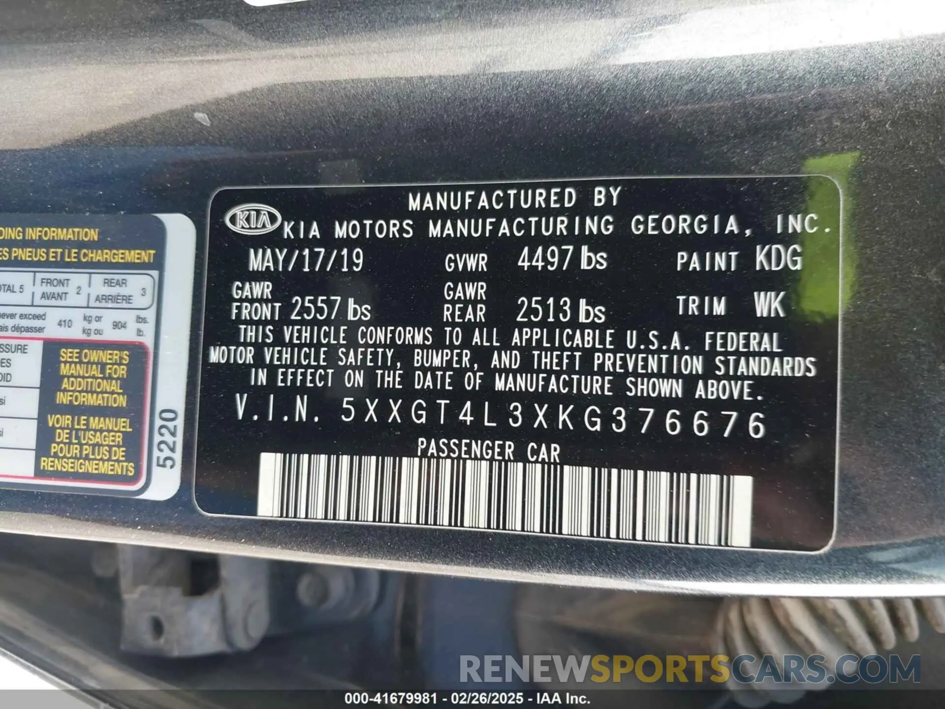 9 Фотография поврежденного автомобиля 5XXGT4L3XKG376676 KIA OPTIMA 2019