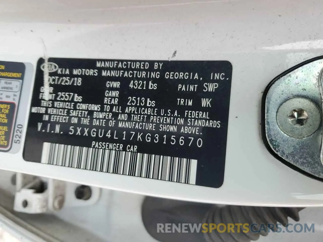 12 Photograph of a damaged car 5XXGU4L17KG315670 KIA OPTIMA 2019