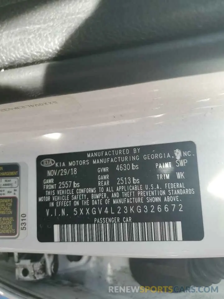 13 Photograph of a damaged car 5XXGV4L23KG326672 KIA OPTIMA 2019