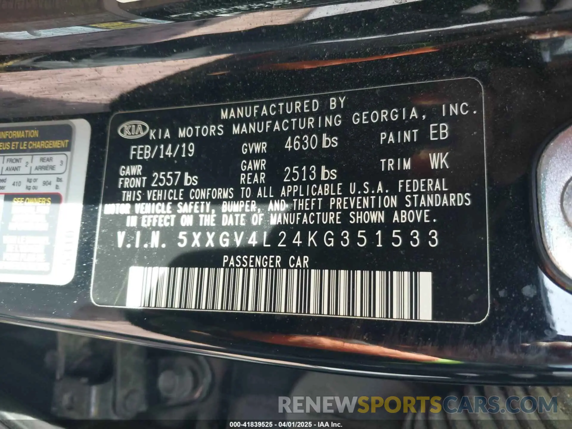 9 Photograph of a damaged car 5XXGV4L24KG351533 KIA OPTIMA 2019