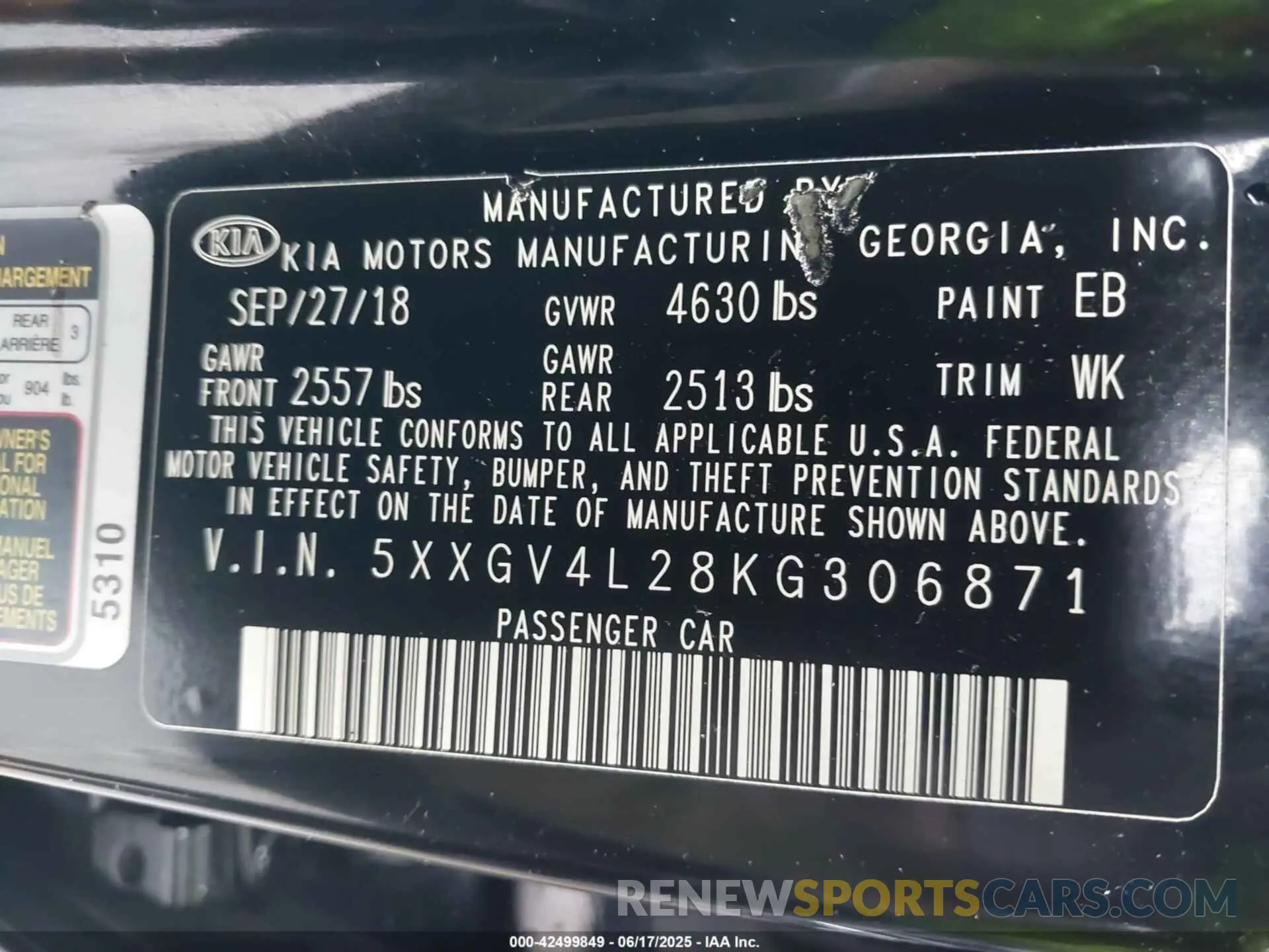 9 Photograph of a damaged car 5XXGV4L28KG306871 KIA OPTIMA 2019