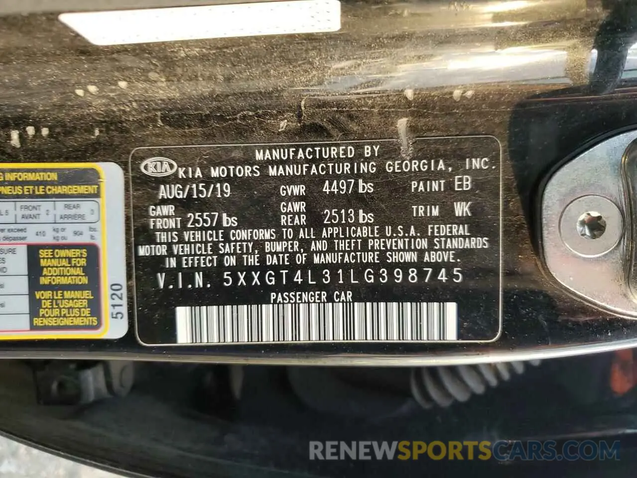 12 Фотография поврежденного автомобиля 5XXGT4L31LG398745 KIA OPTIMA 2020