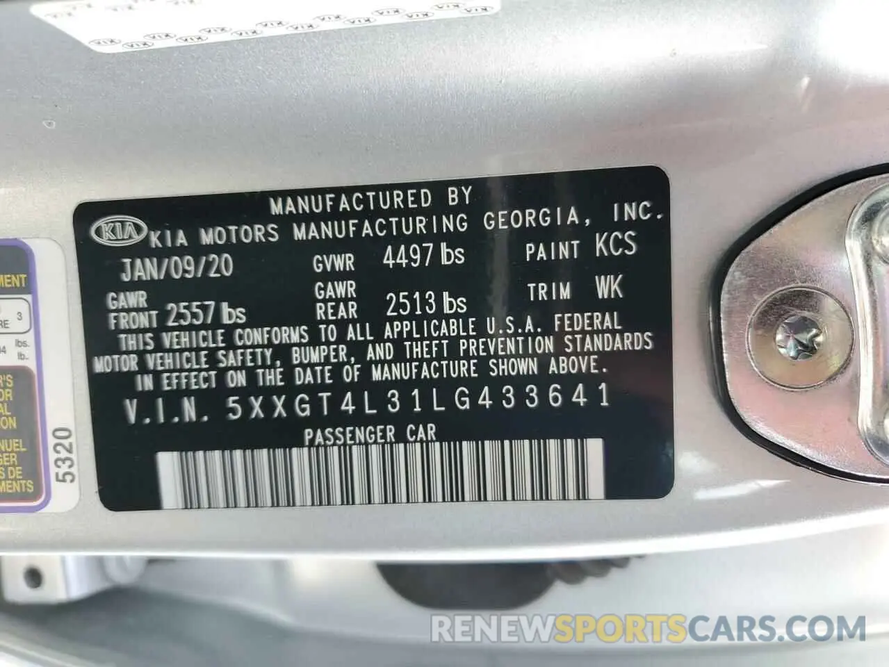 12 Photograph of a damaged car 5XXGT4L31LG433641 KIA OPTIMA 2020