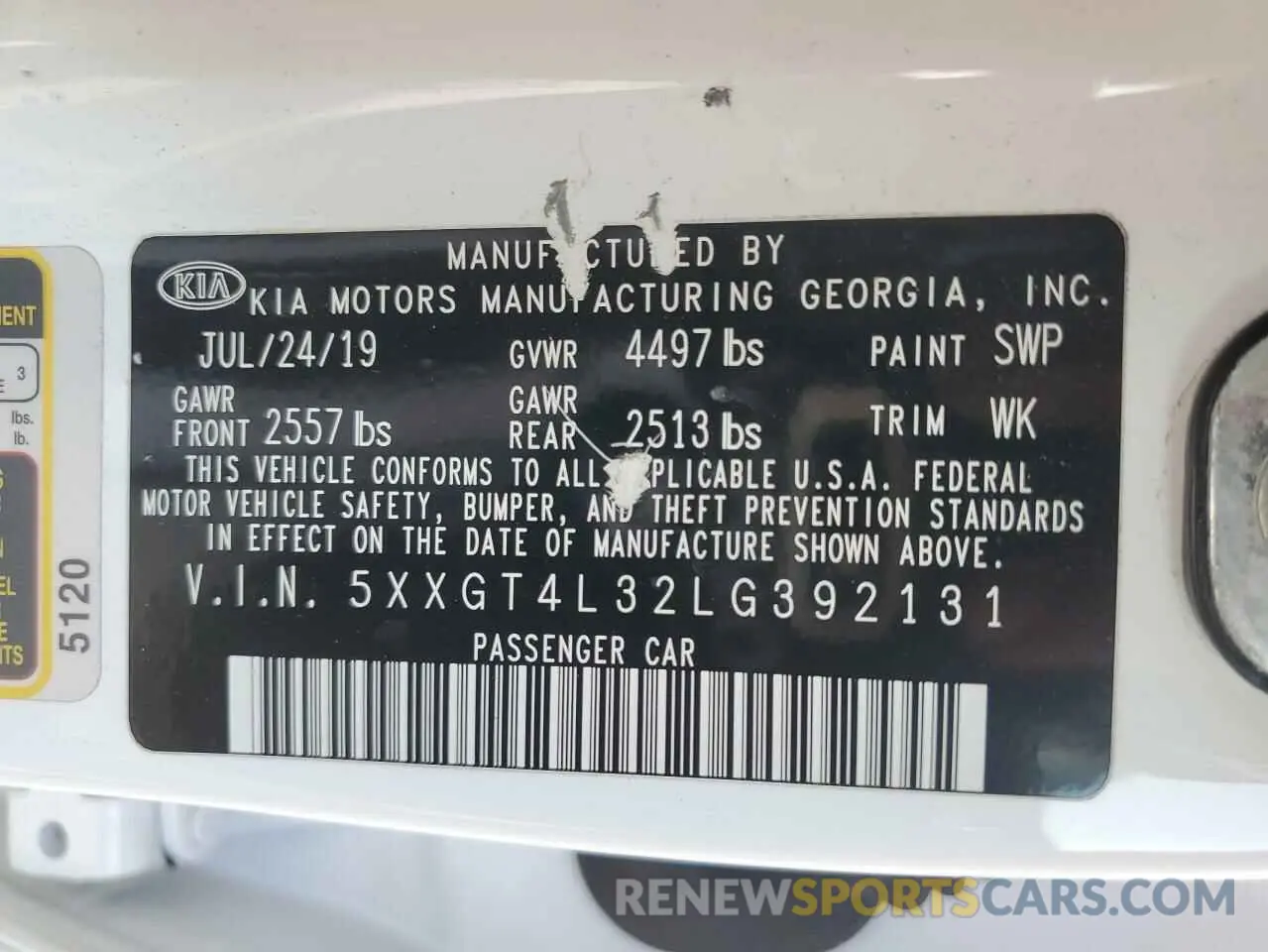 14 Фотография поврежденного автомобиля 5XXGT4L32LG392131 KIA OPTIMA 2020