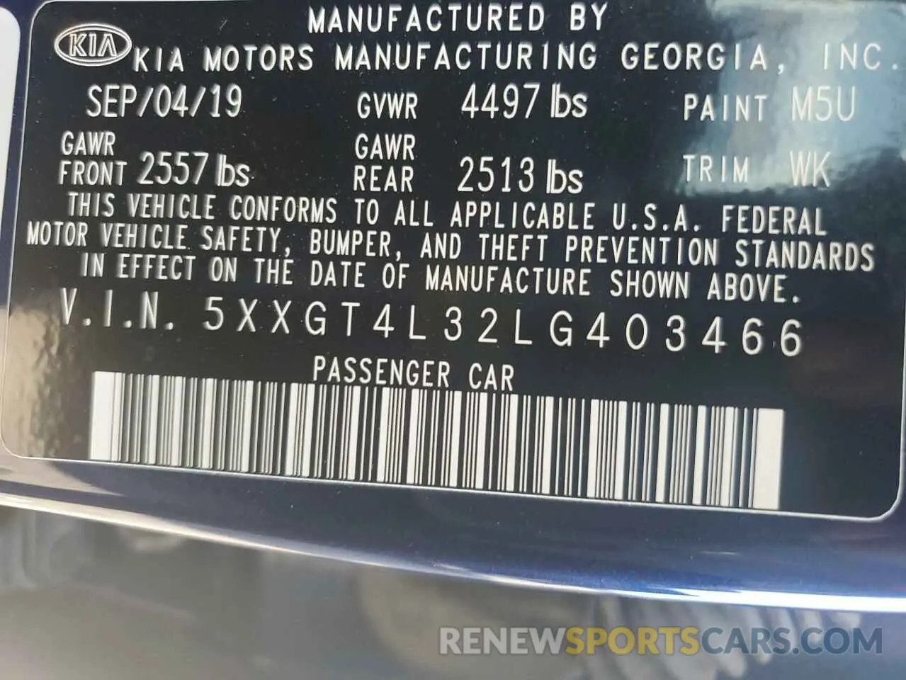 12 Photograph of a damaged car 5XXGT4L32LG403466 KIA OPTIMA 2020