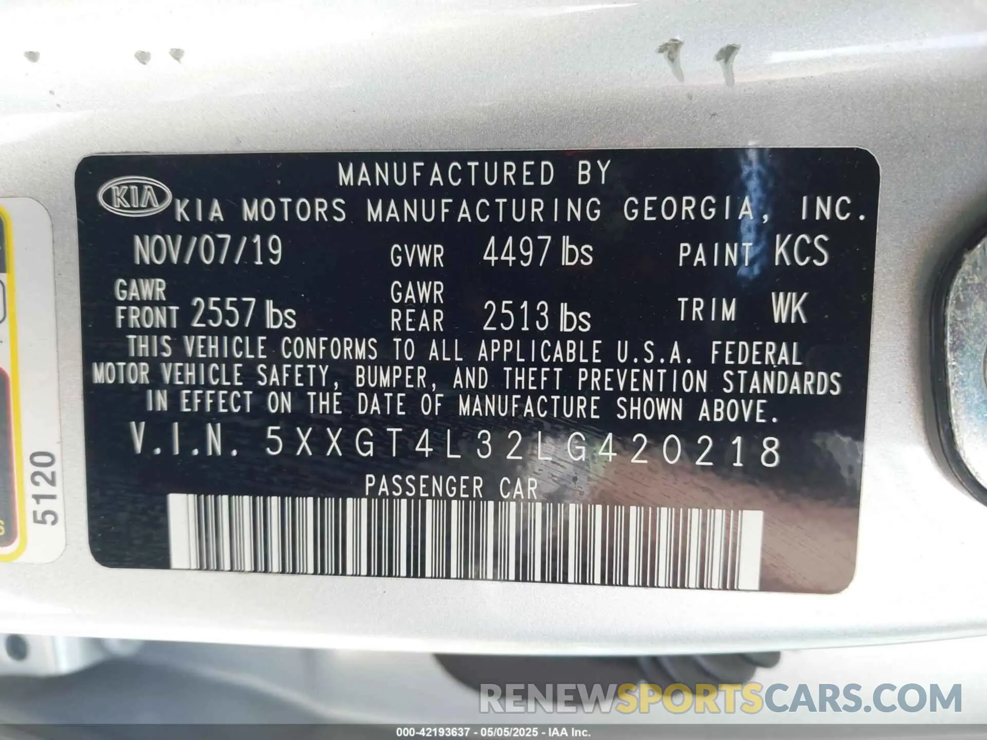 9 Фотография поврежденного автомобиля 5XXGT4L32LG420218 KIA OPTIMA 2020