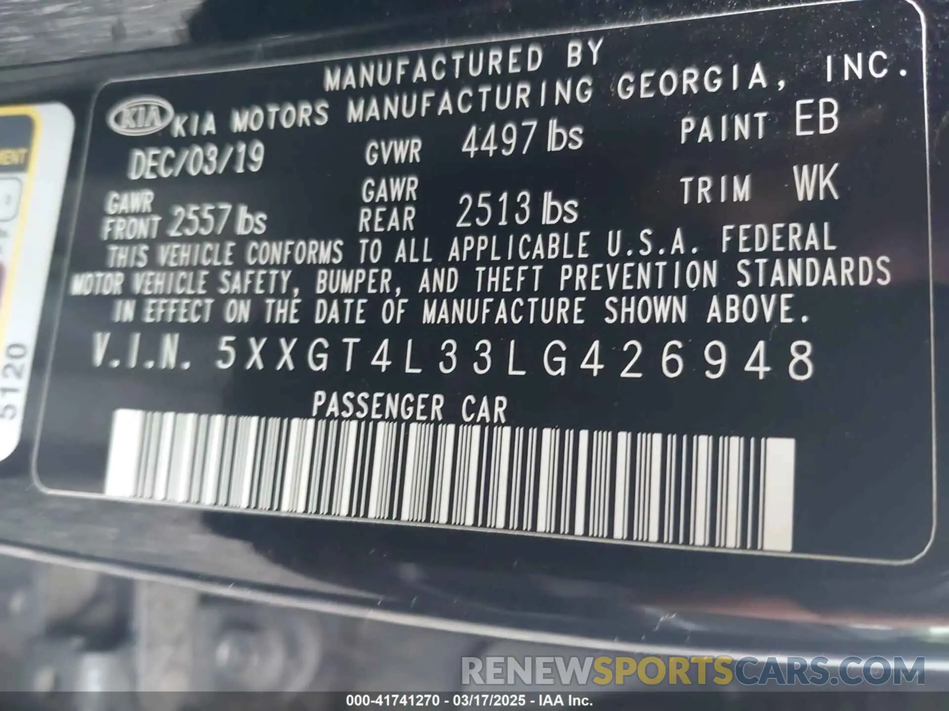 9 Фотография поврежденного автомобиля 5XXGT4L33LG426948 KIA OPTIMA 2020