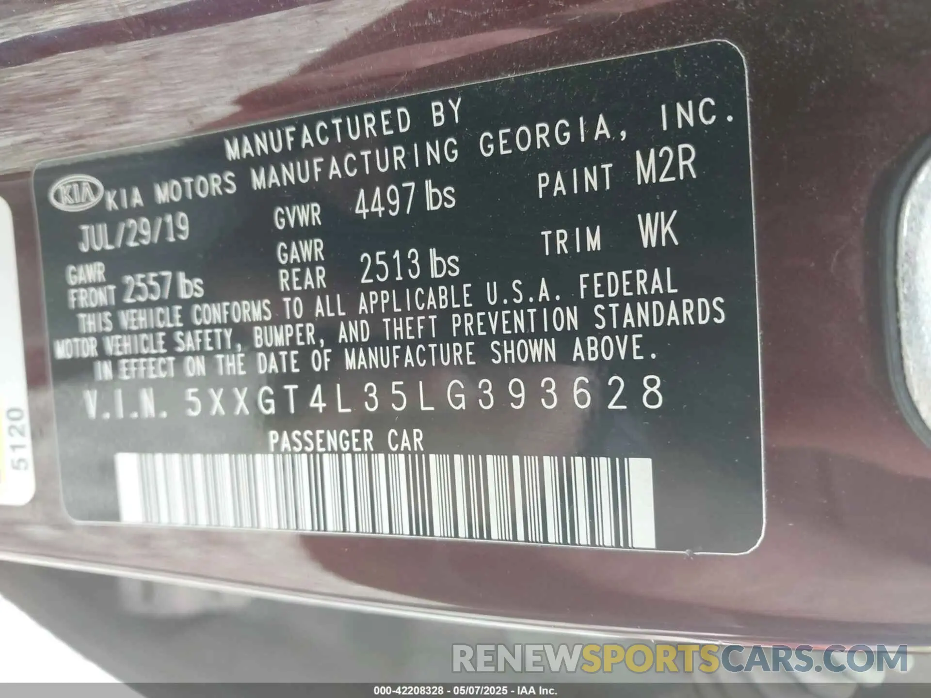 9 Photograph of a damaged car 5XXGT4L35LG393628 KIA OPTIMA 2020