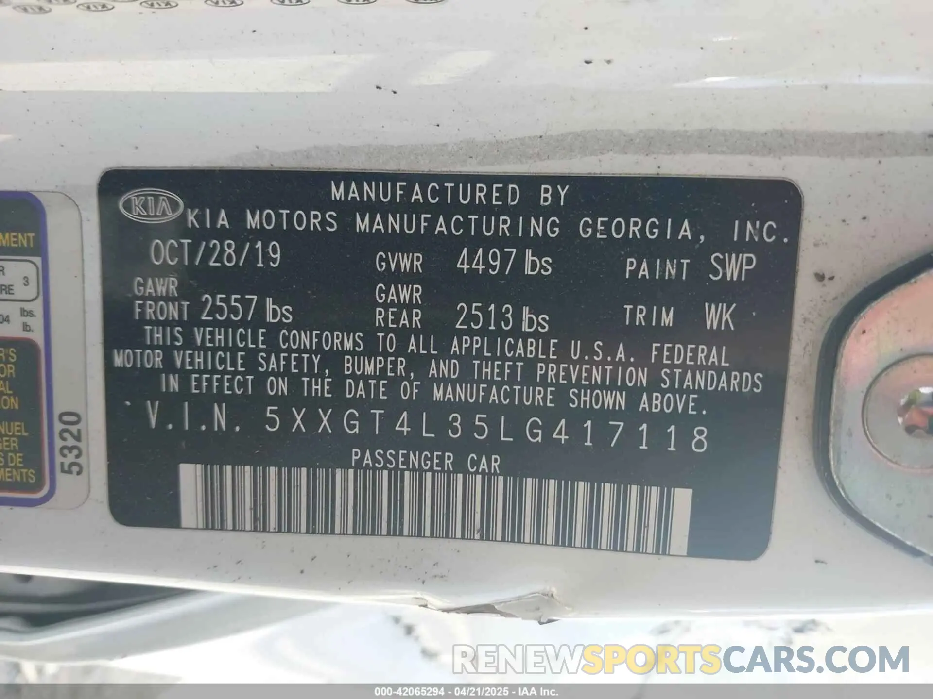 9 Фотография поврежденного автомобиля 5XXGT4L35LG417118 KIA OPTIMA 2020