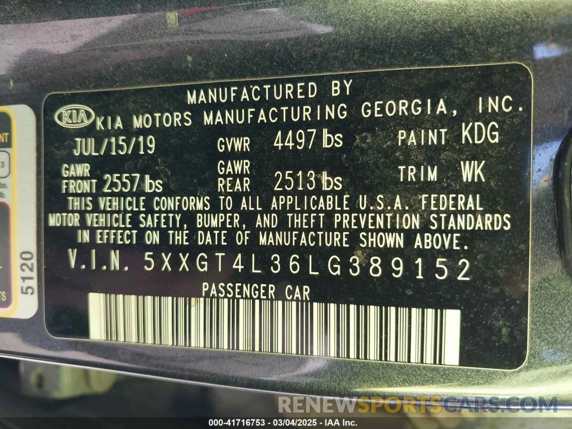 9 Photograph of a damaged car 5XXGT4L36LG389152 KIA OPTIMA 2020