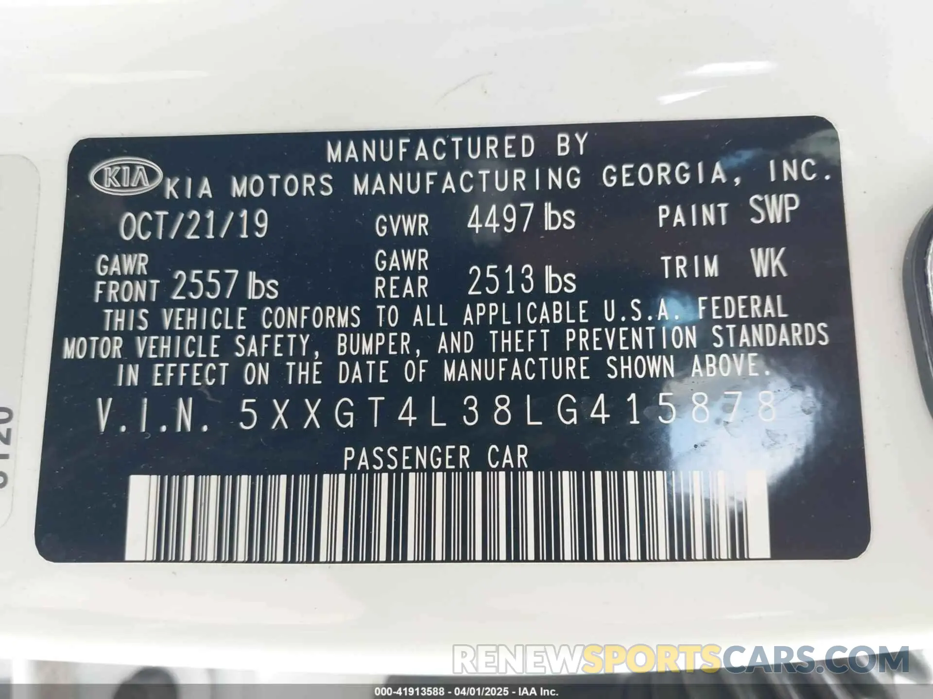 9 Photograph of a damaged car 5XXGT4L38LG415878 KIA OPTIMA 2020