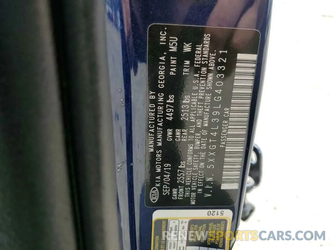 13 Photograph of a damaged car 5XXGT4L39LG403321 KIA OPTIMA 2020