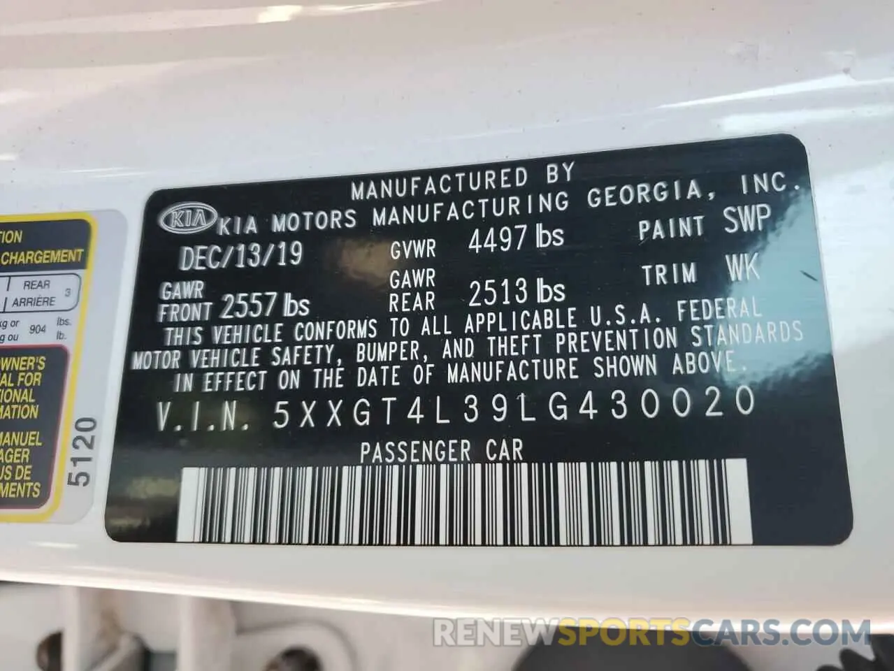12 Фотография поврежденного автомобиля 5XXGT4L39LG430020 KIA OPTIMA 2020