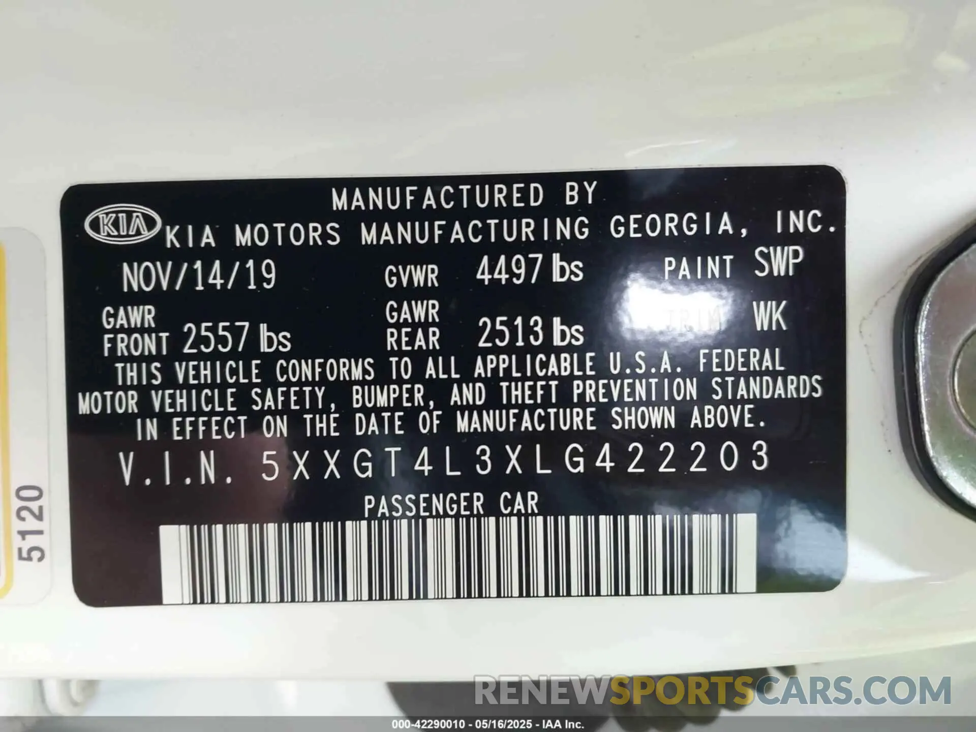 9 Photograph of a damaged car 5XXGT4L3XLG422203 KIA OPTIMA 2020