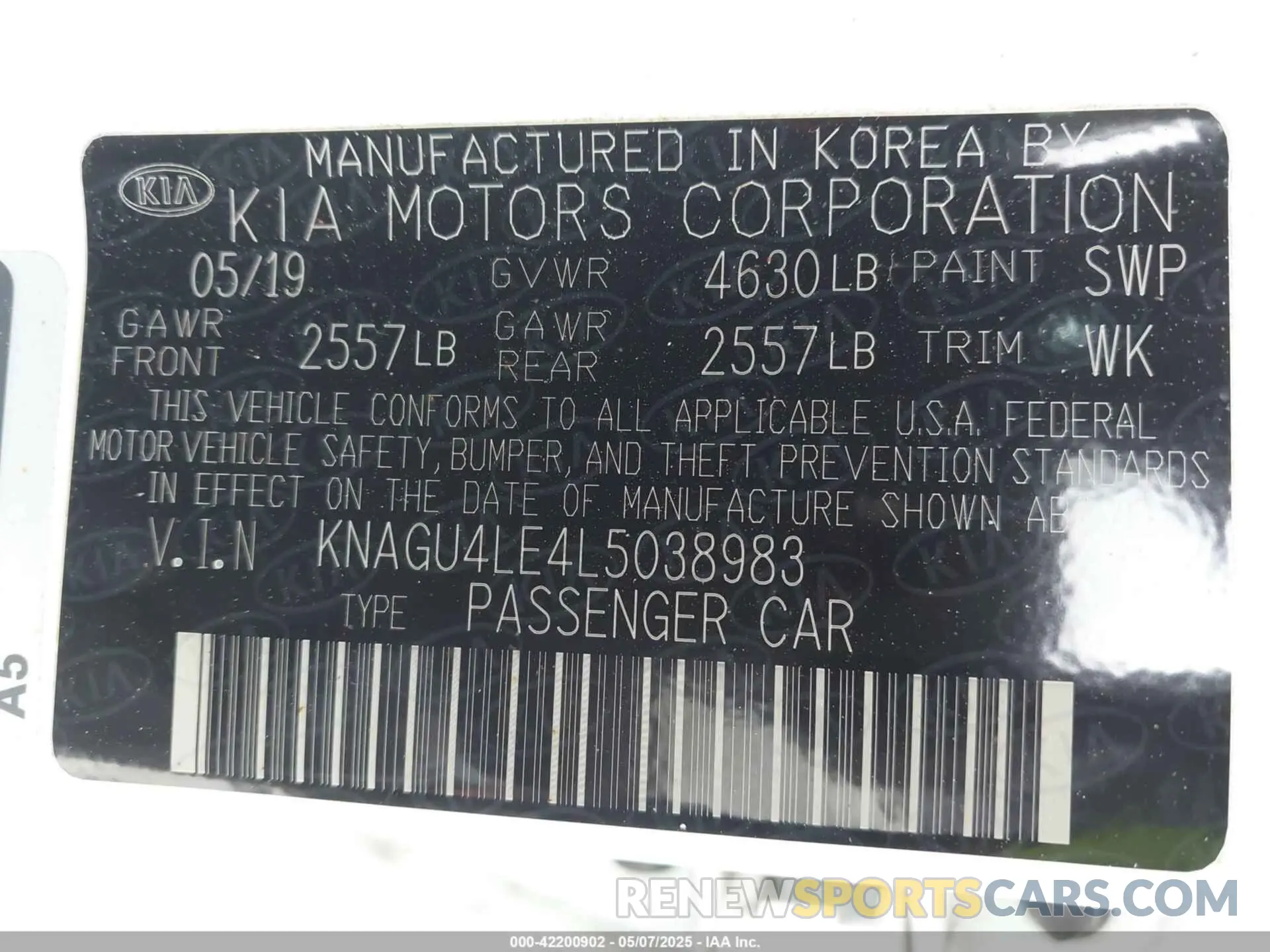 9 Фотография поврежденного автомобиля KNAGU4LE4L5038983 KIA OPTIMA HYBRID 2020