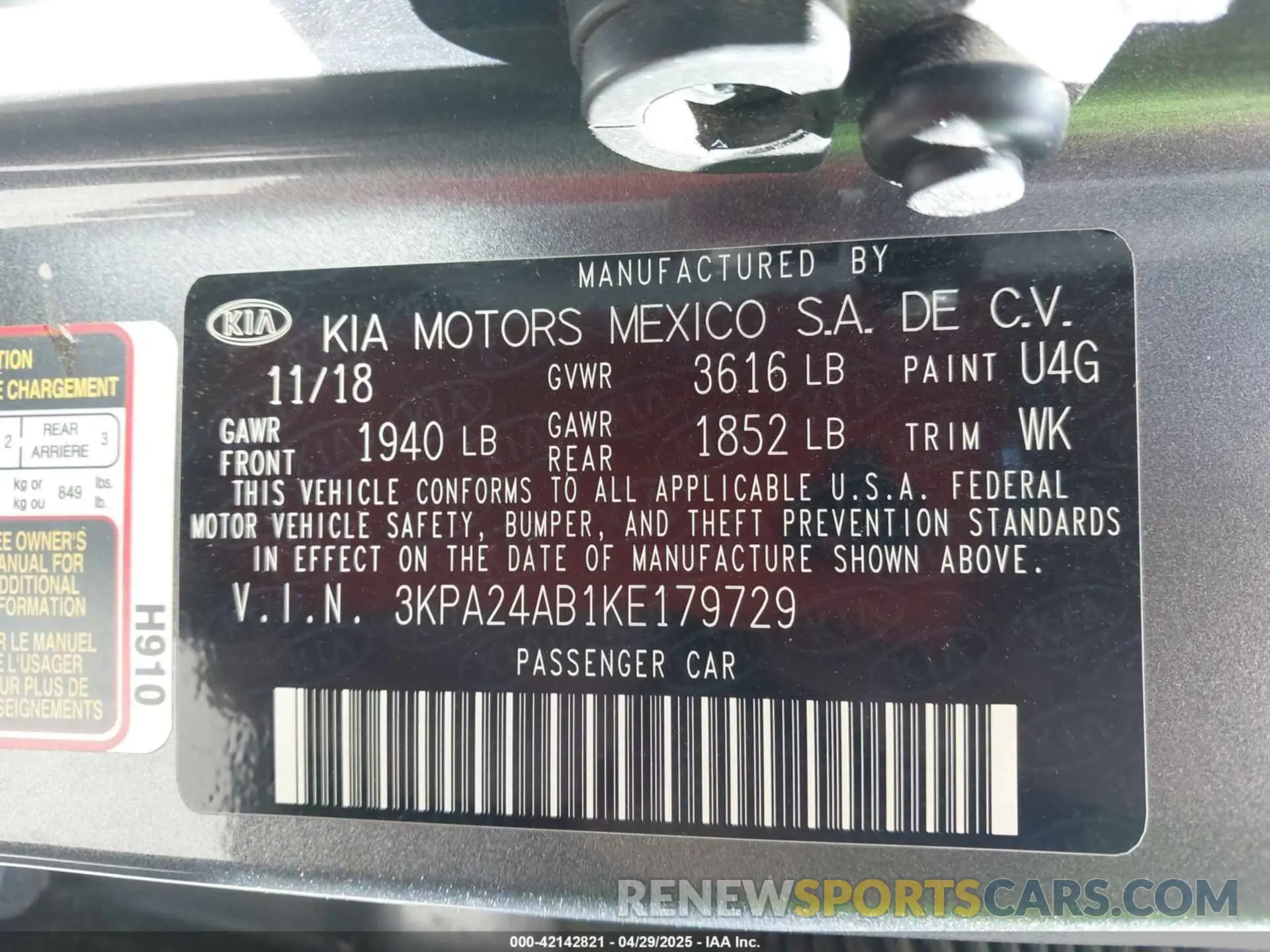 9 Photograph of a damaged car 3KPA24AB1KE179729 KIA RIO 2019