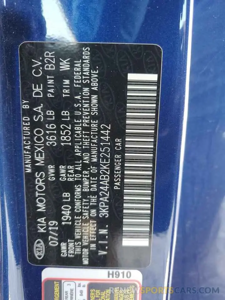 12 Photograph of a damaged car 3KPA24AB2KE251442 KIA RIO 2019
