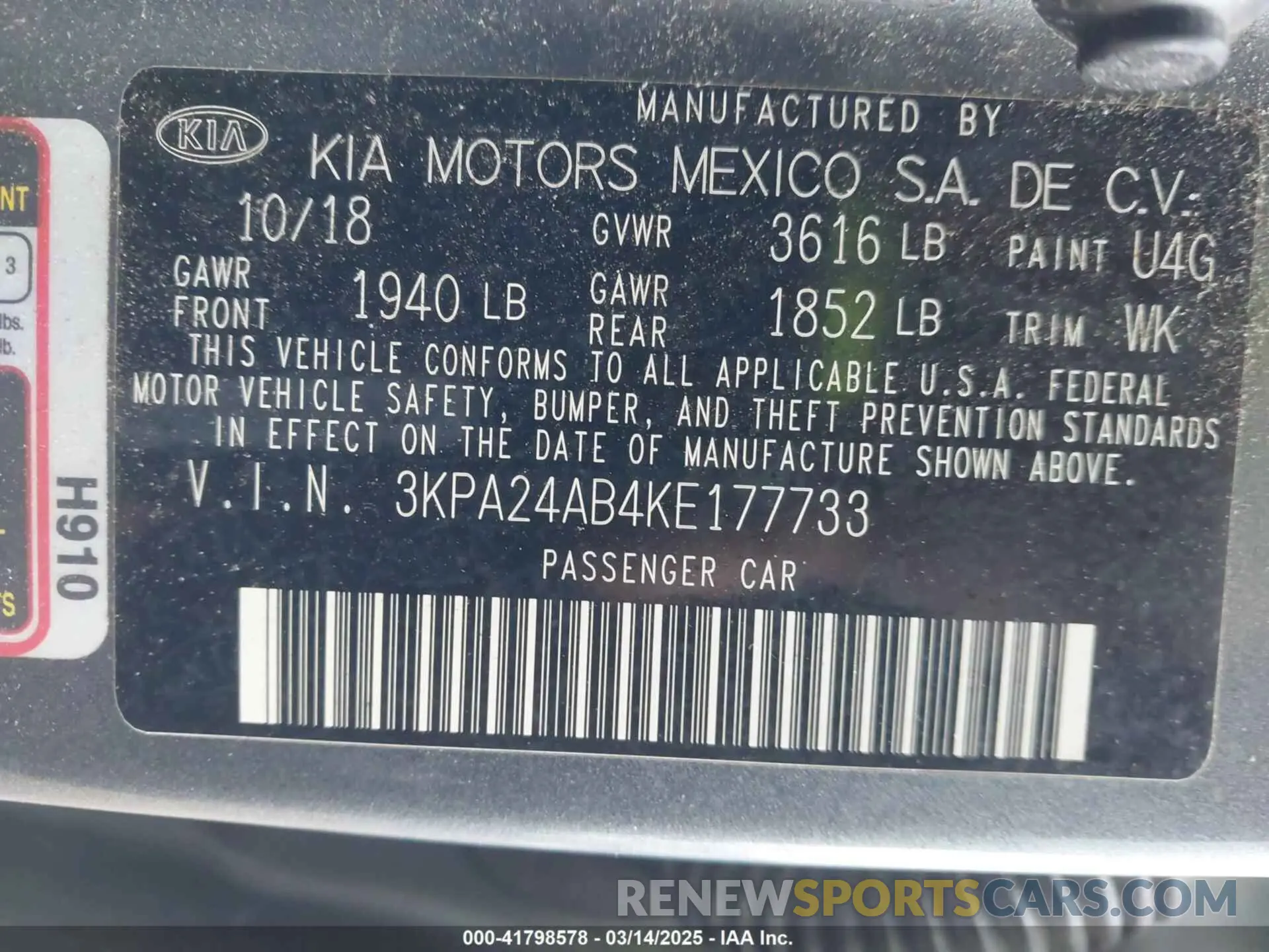 9 Photograph of a damaged car 3KPA24AB4KE177733 KIA RIO 2019