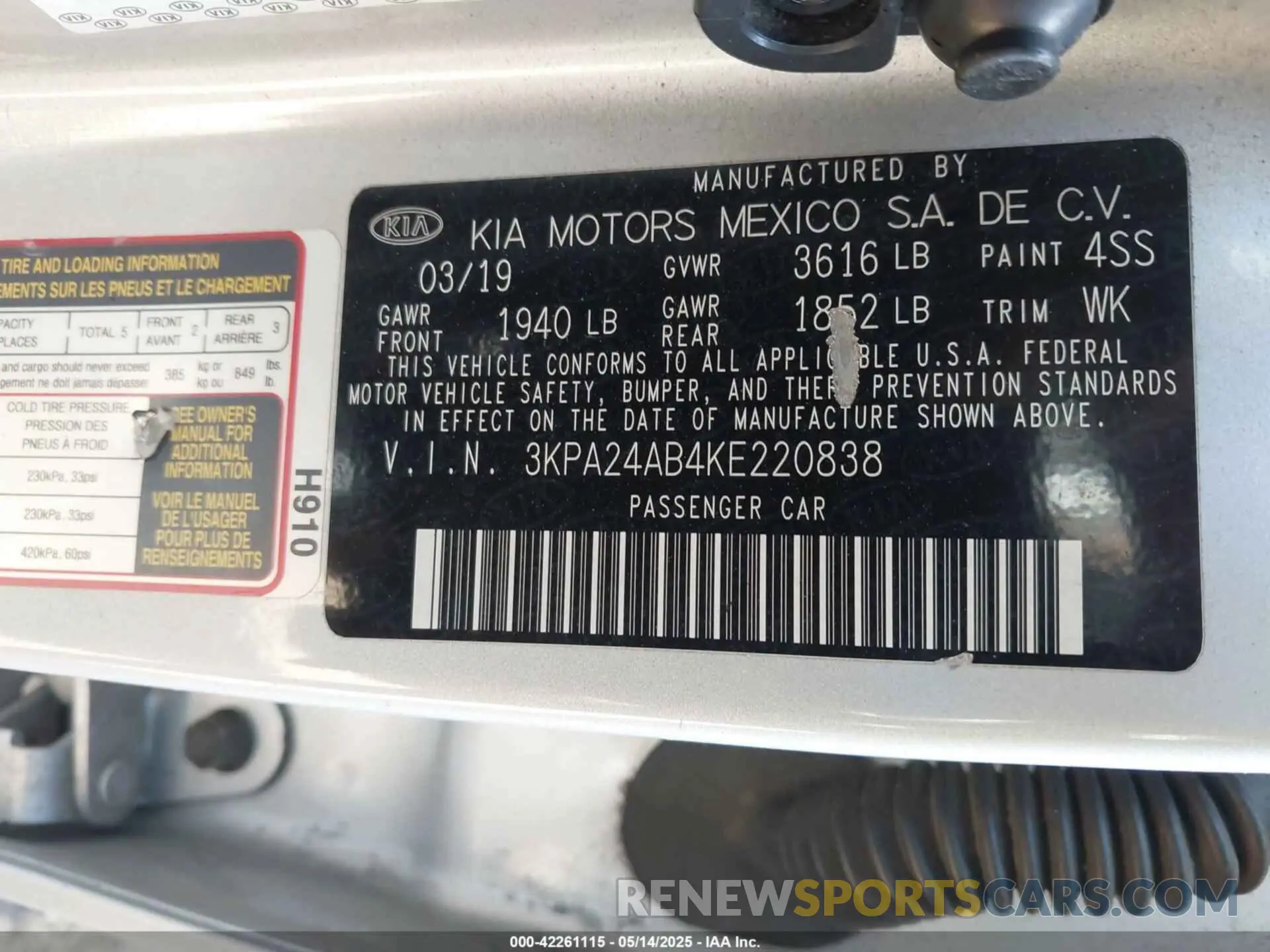 9 Photograph of a damaged car 3KPA24AB4KE220838 KIA RIO 2019