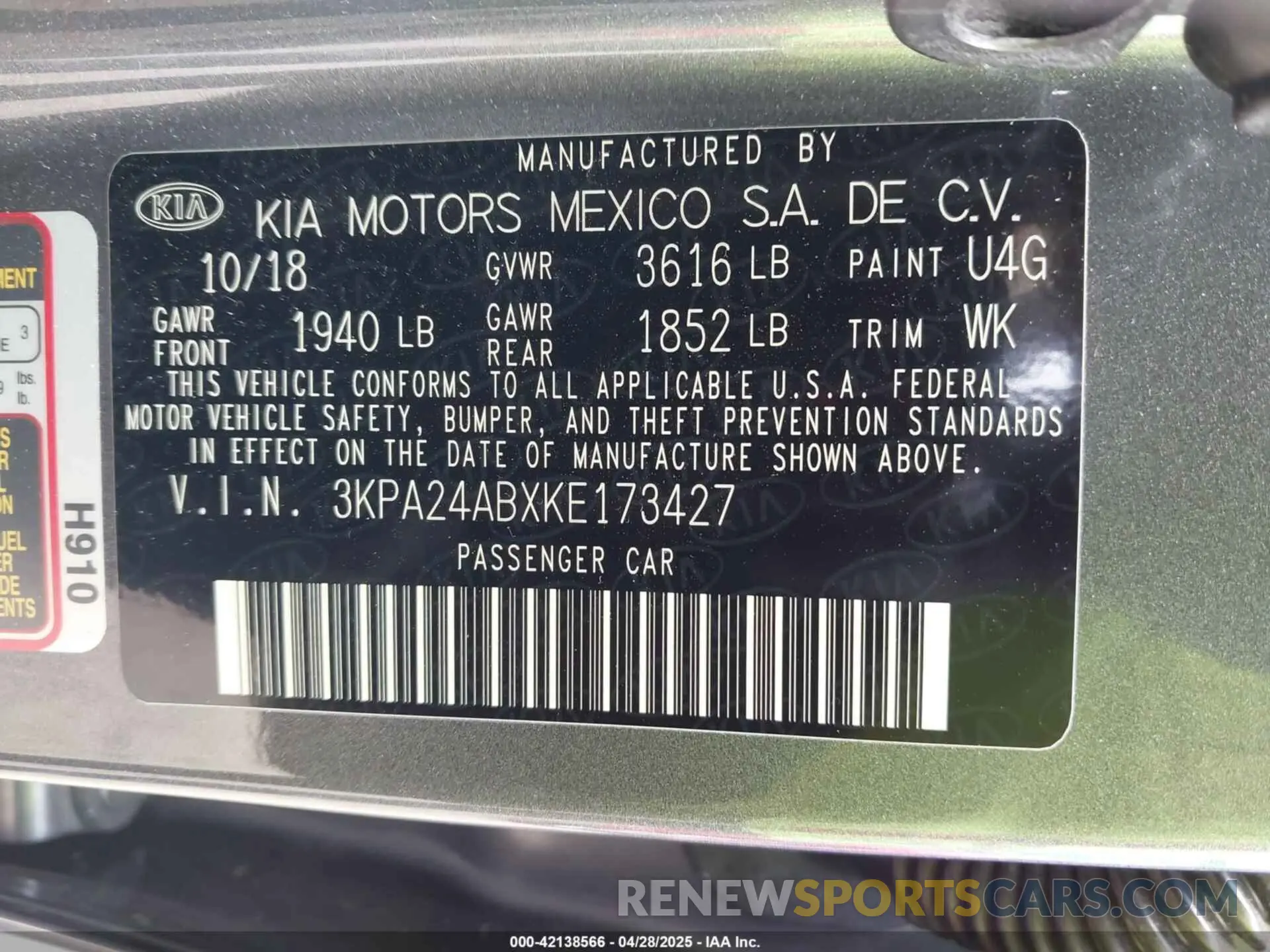 9 Фотография поврежденного автомобиля 3KPA24ABXKE173427 KIA RIO 2019