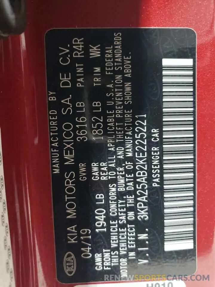 15 Photograph of a damaged car 3KPA25AB2KE225221 KIA RIO 2019