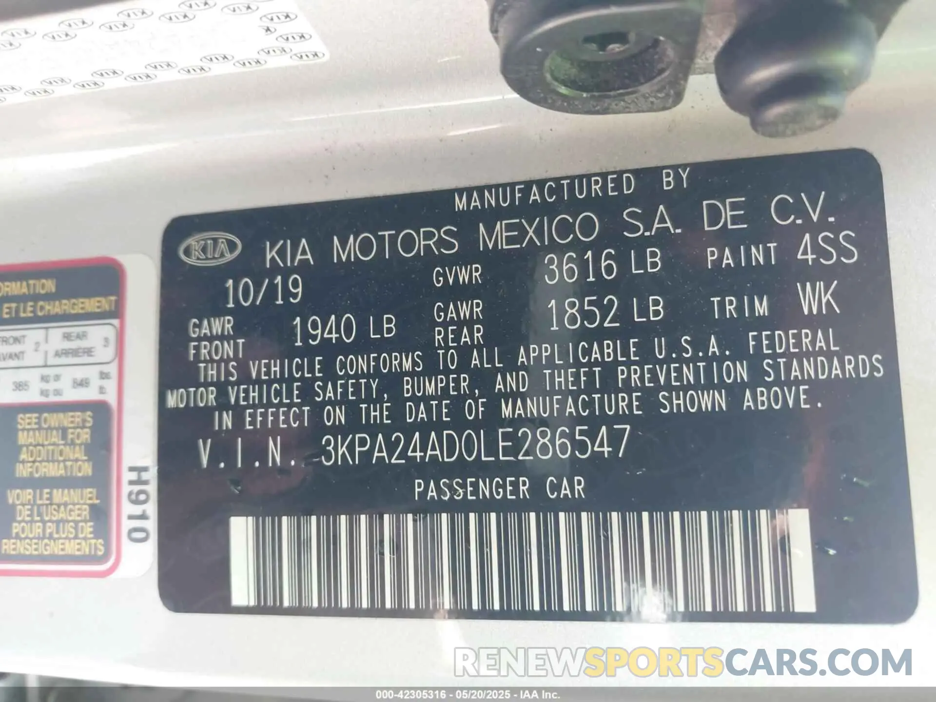 9 Photograph of a damaged car 3KPA24AD0LE286547 KIA RIO 2020