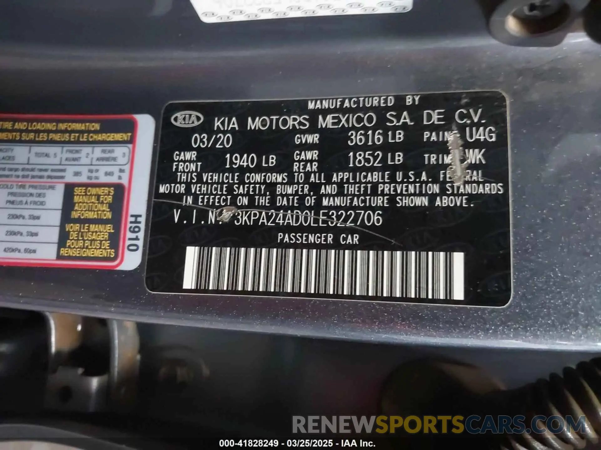 9 Photograph of a damaged car 3KPA24AD0LE322706 KIA RIO 2020