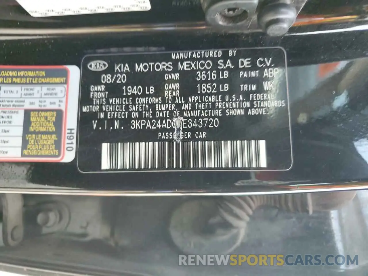 13 Photograph of a damaged car 3KPA24AD0LE343720 KIA RIO 2020