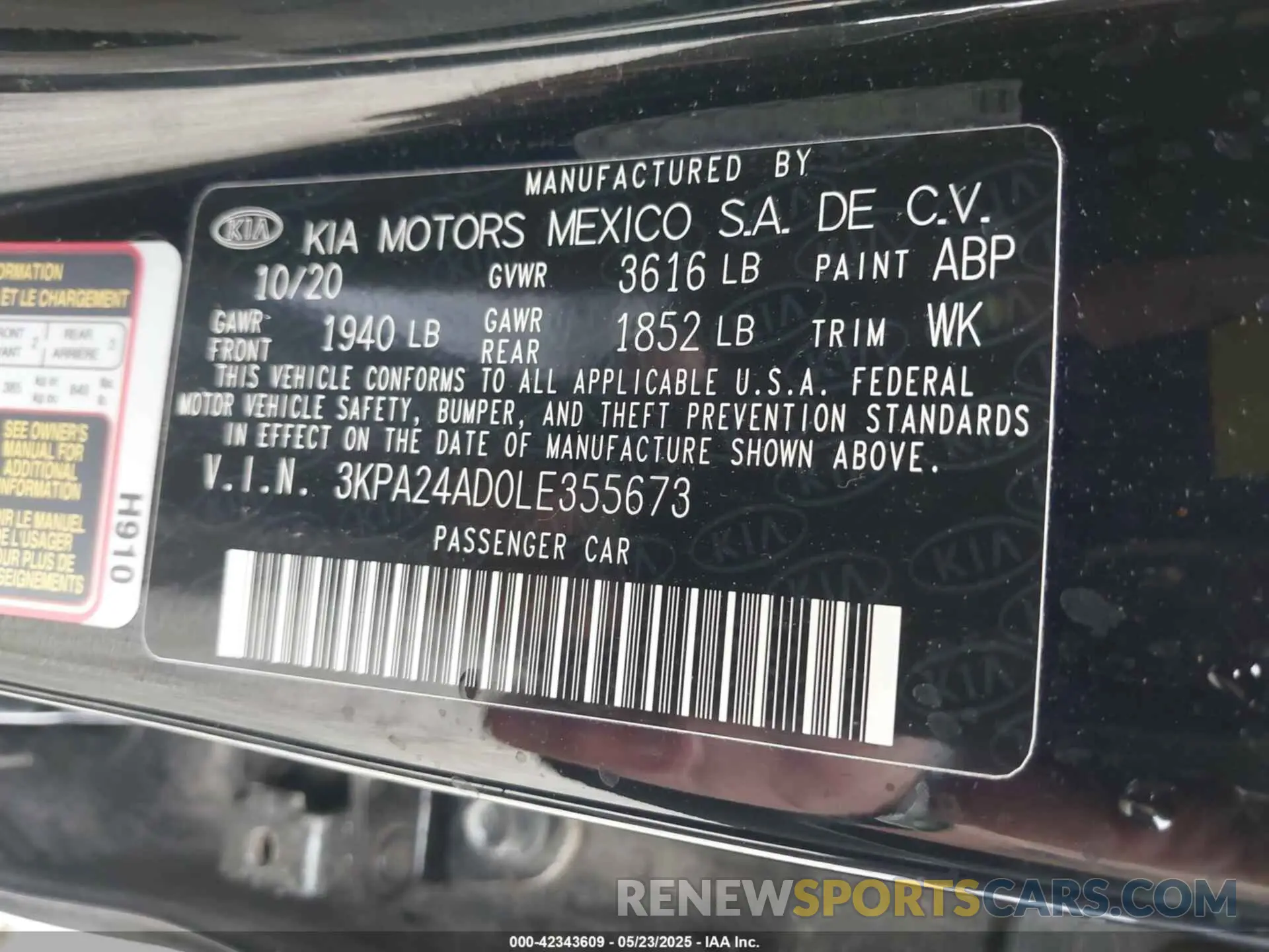 9 Photograph of a damaged car 3KPA24AD0LE355673 KIA RIO 2020