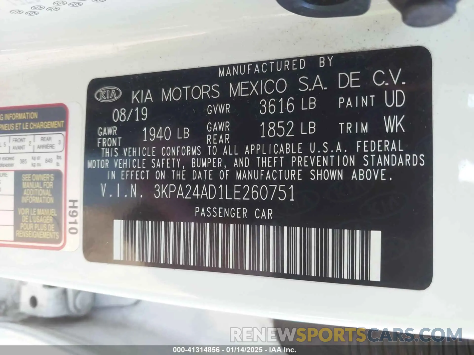 9 Photograph of a damaged car 3KPA24AD1LE260751 KIA RIO 2020