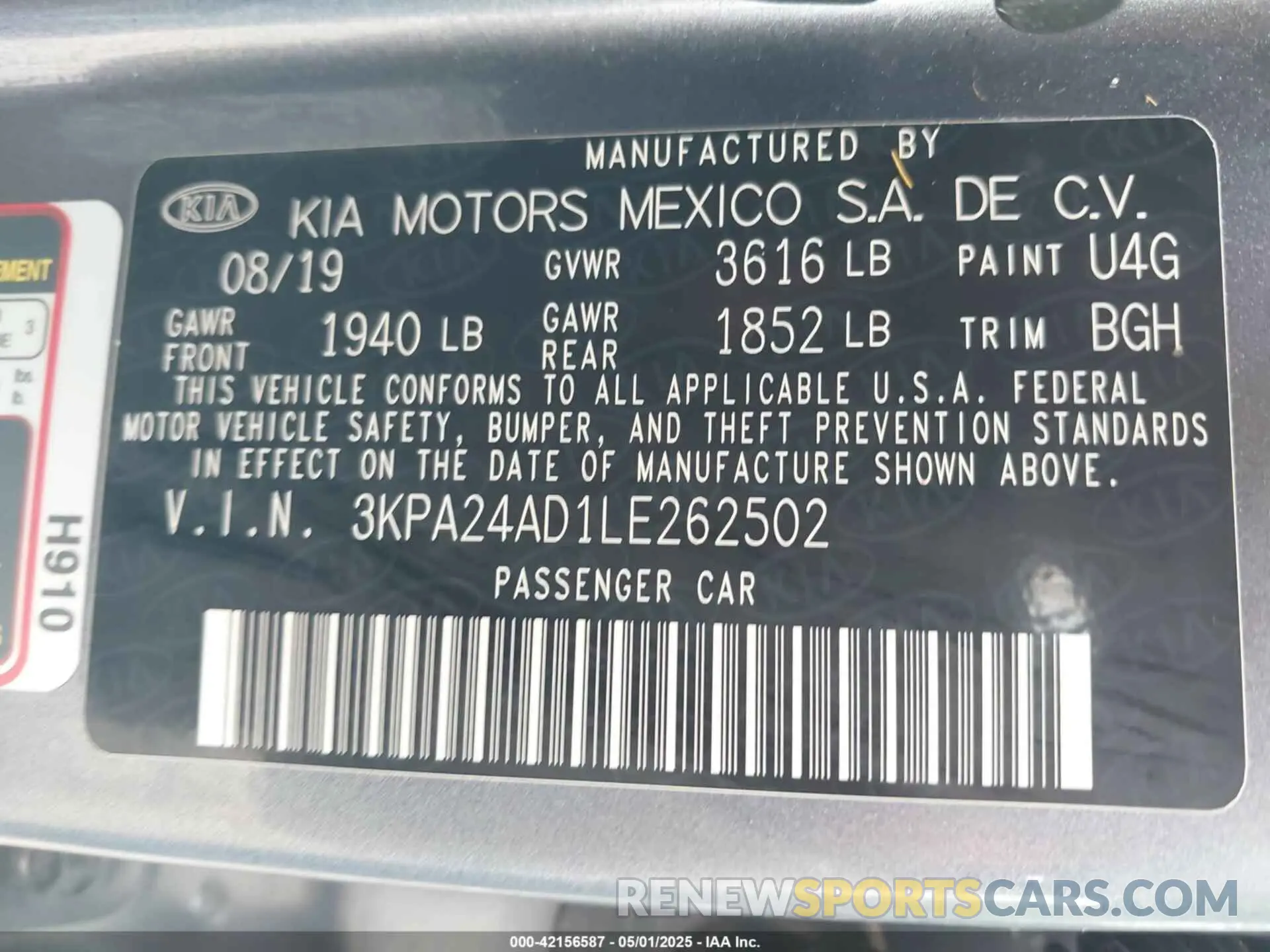 9 Photograph of a damaged car 3KPA24AD1LE262502 KIA RIO 2020