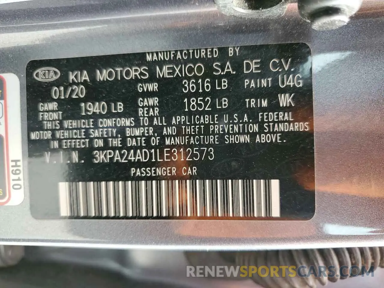12 Photograph of a damaged car 3KPA24AD1LE312573 KIA RIO 2020