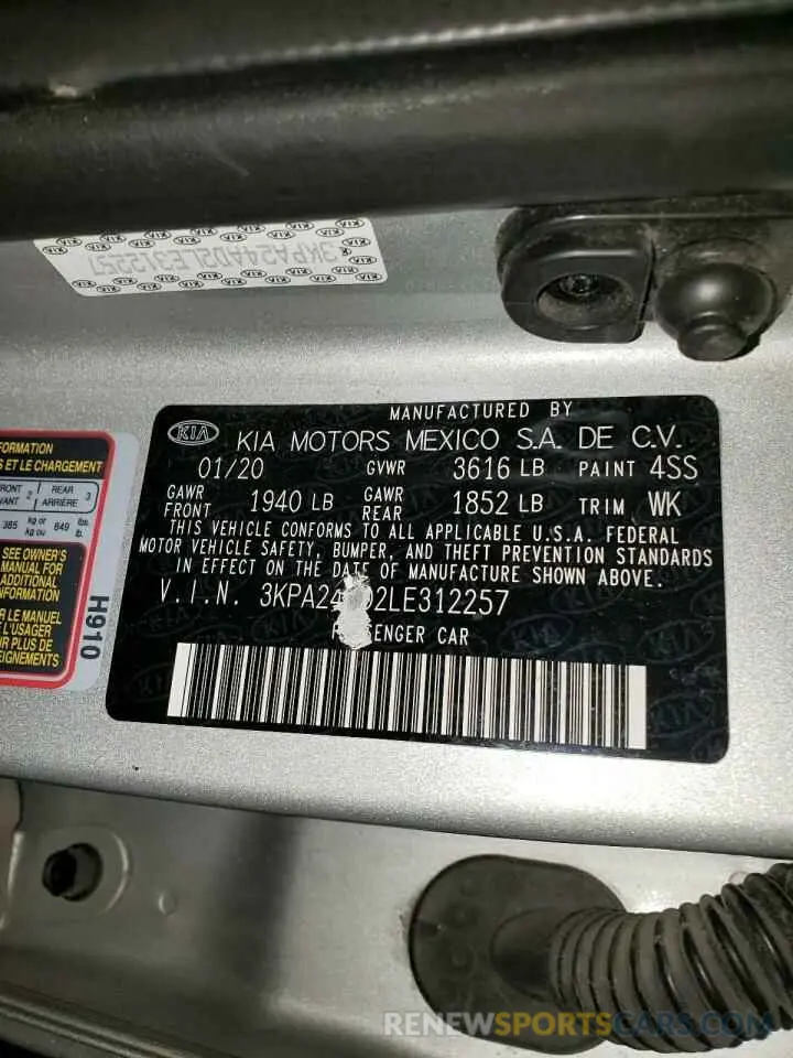 12 Photograph of a damaged car 3KPA24AD2LE312257 KIA RIO 2020