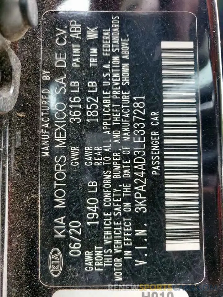 12 Photograph of a damaged car 3KPA24AD3LE337281 KIA RIO 2020