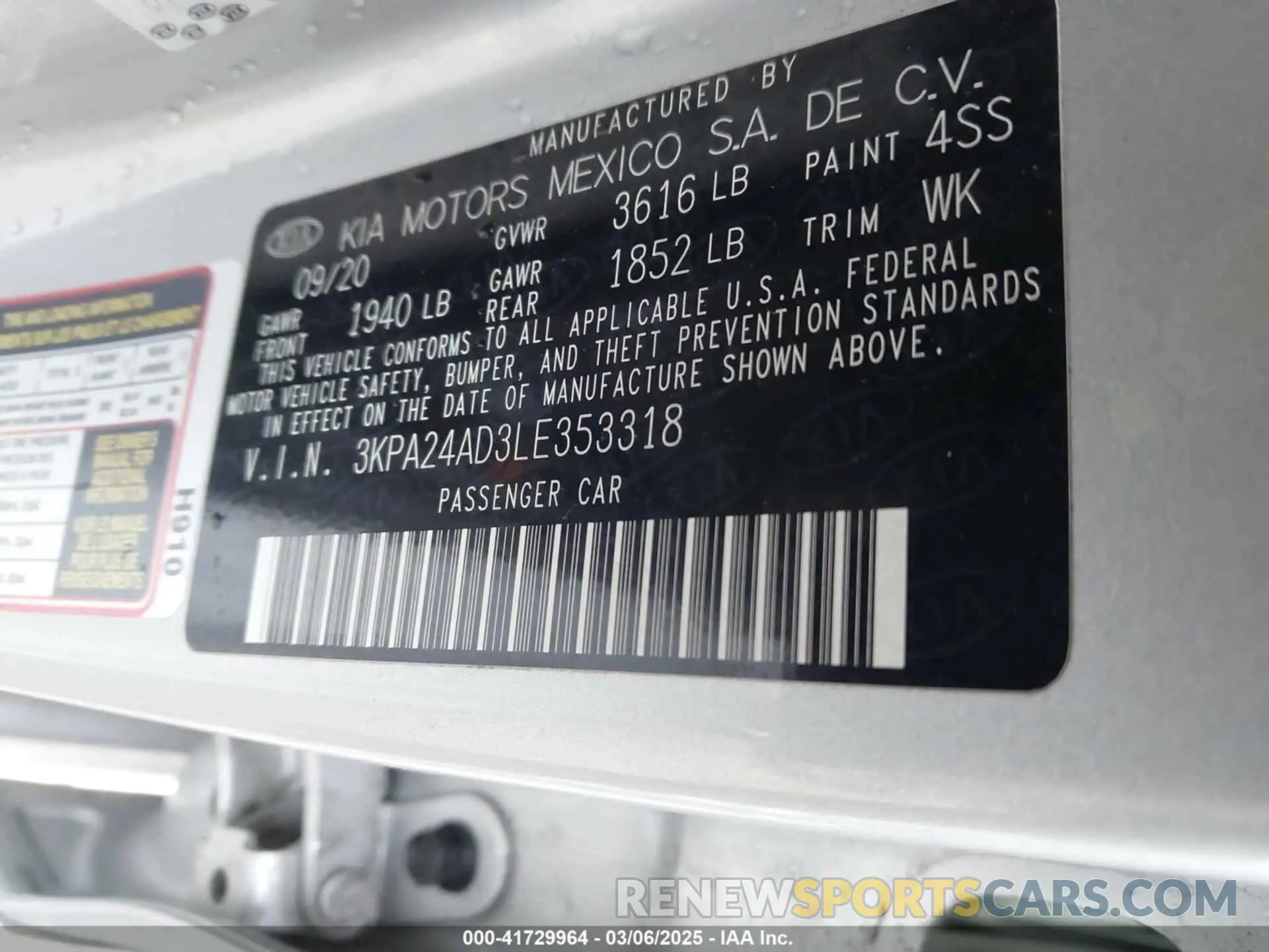 9 Photograph of a damaged car 3KPA24AD3LE353318 KIA RIO 2020