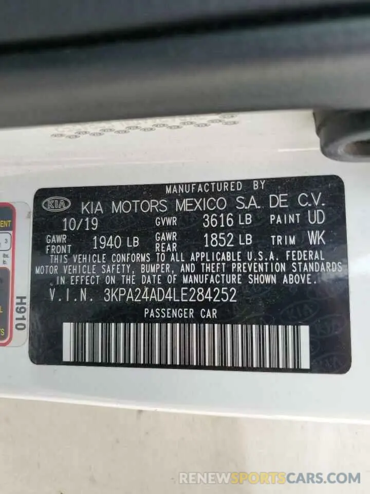 12 Photograph of a damaged car 3KPA24AD4LE284252 KIA RIO 2020