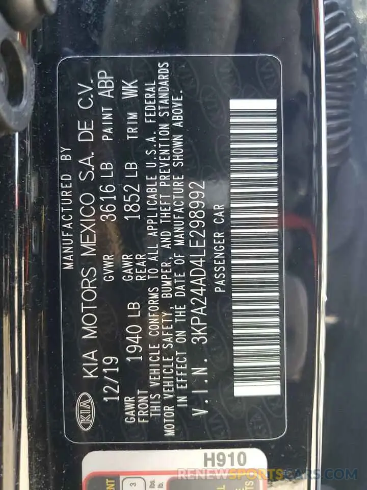 13 Photograph of a damaged car 3KPA24AD4LE298992 KIA RIO 2020