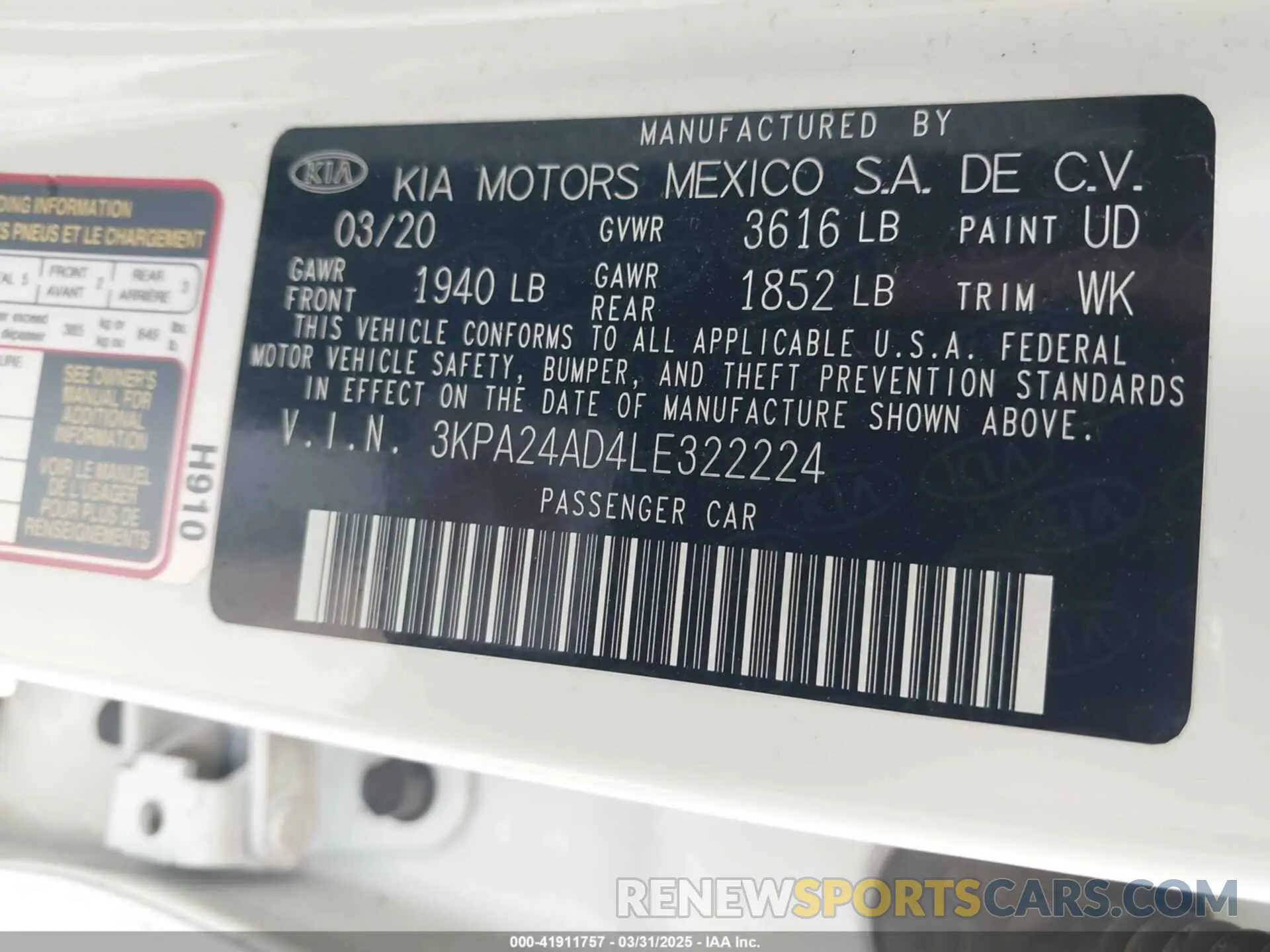 9 Photograph of a damaged car 3KPA24AD4LE322224 KIA RIO 2020