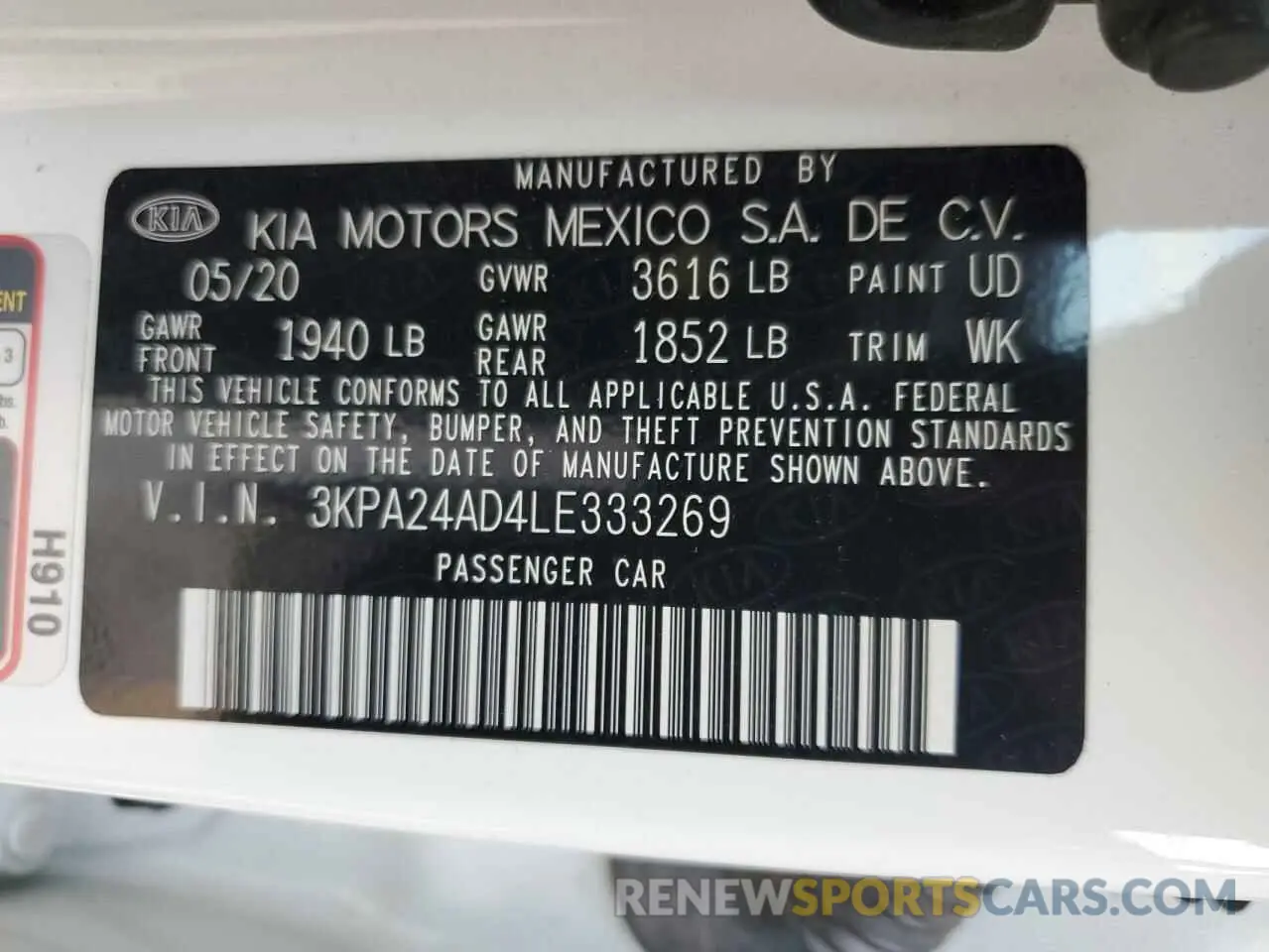 12 Photograph of a damaged car 3KPA24AD4LE333269 KIA RIO 2020