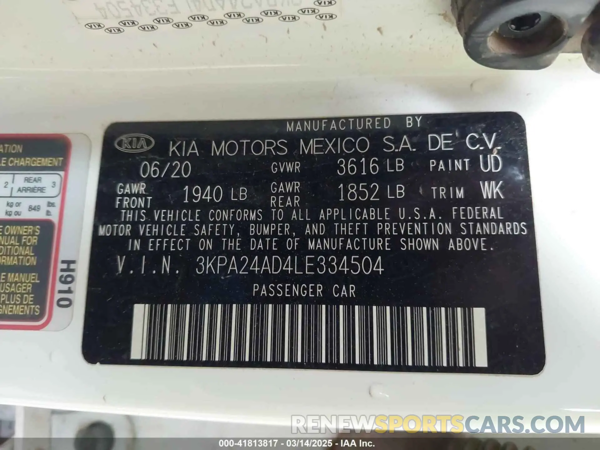 9 Photograph of a damaged car 3KPA24AD4LE334504 KIA RIO 2020