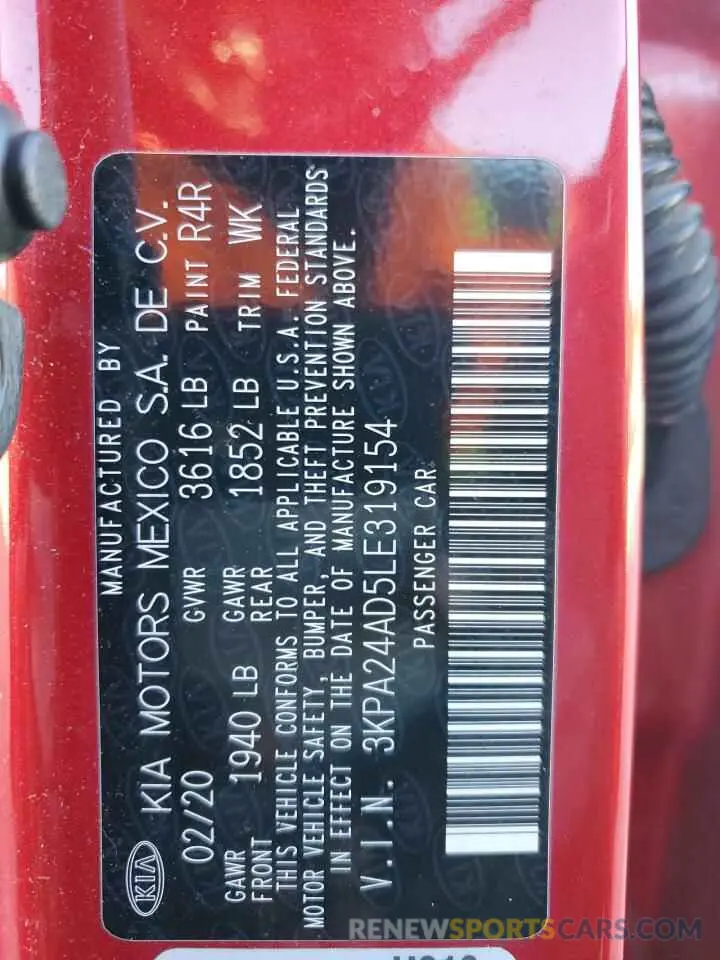 13 Photograph of a damaged car 3KPA24AD5LE319154 KIA RIO 2020